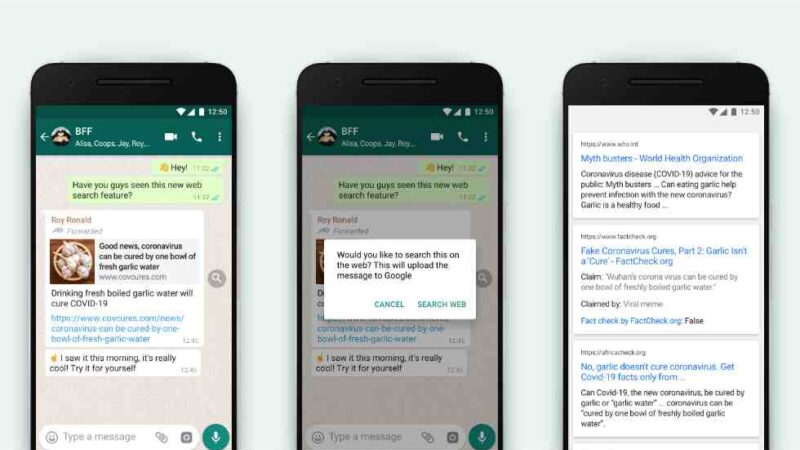 WhatsApp new feature Web Search to help users to fact-check messages