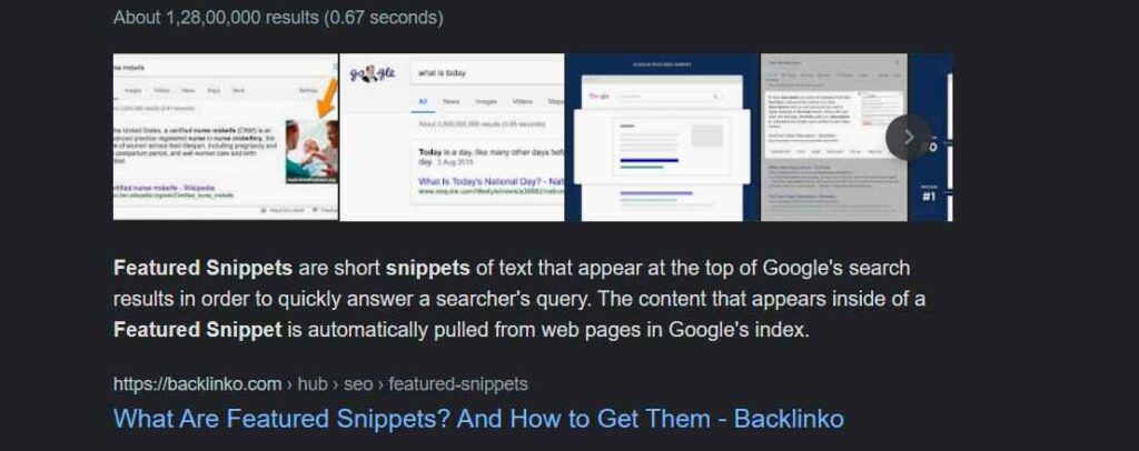 Featured Snippets example