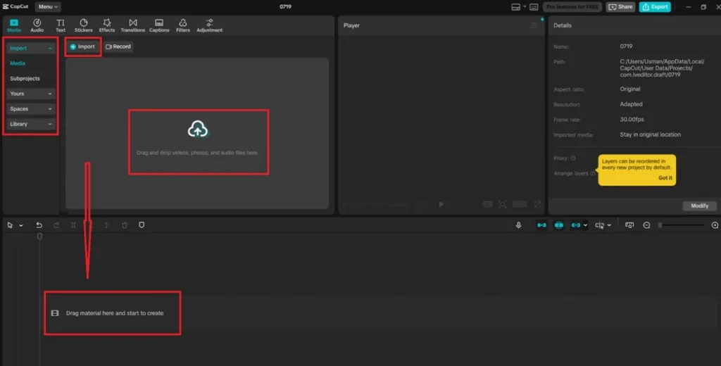 Capcut importing