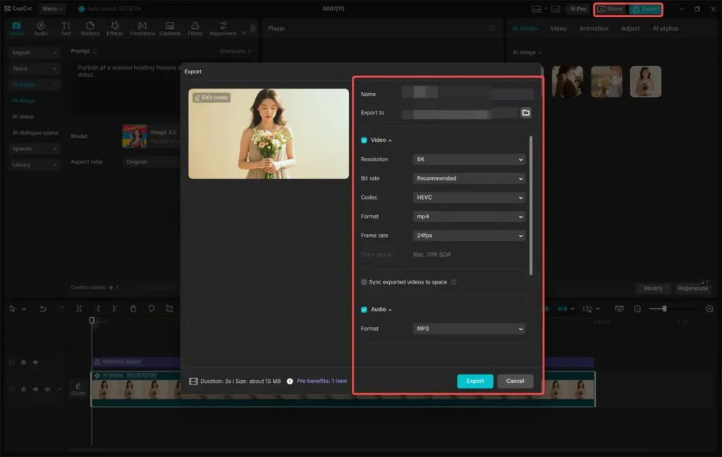 Export the video