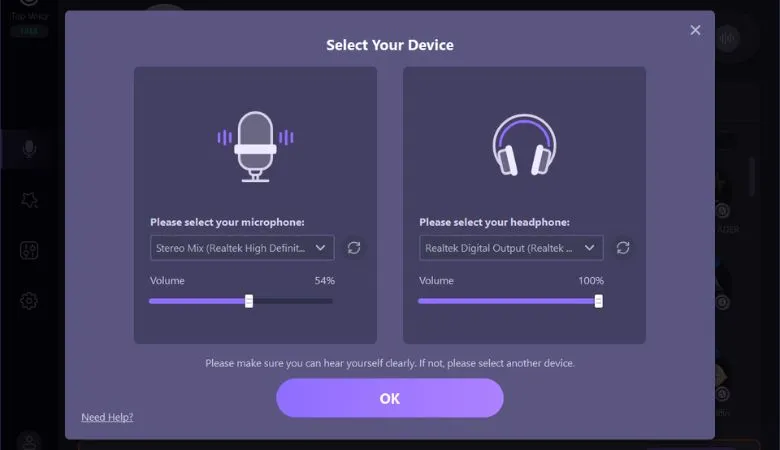 Device Selection for voice changing